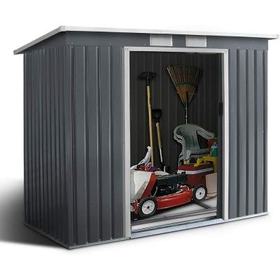 Abri de Jardin en Metal avec Portes - Cabane &agrave; Outils(2,71m&sup2;,avec base,Gris - Toit plat) - Goplus