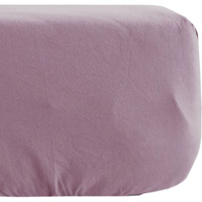 Drap housse en percale de coton - manoir - 160 x 200 cm - prune