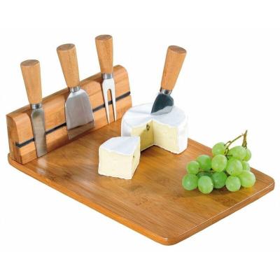 Plateau &agrave; fromages + 4 couteaux - Bambou - Support aimant&eacute; fromages