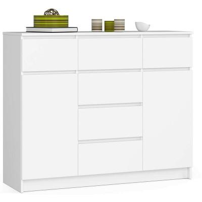 Akord - Commode K017 Blanche 120 cm 2 portes 6 tiroirs fa&ccedil;ade Blanche 4 &eacute;tag&egrave;res 120x40x99 cm