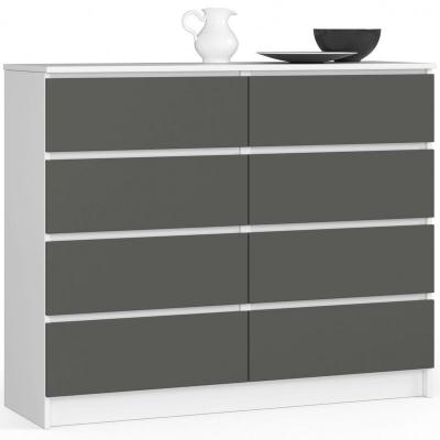 Akord - Commode K120 Blanche 120 cm 8 tiroirs fa&ccedil;ade Gris Graphite 120x40x99 cm