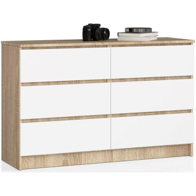 Akord - Commode K120 Ch&ecirc;ne Sonoma 120 cm 6 tiroirs fa&ccedil;ade Blanche 120x40x77 cm