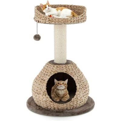 Arbre &agrave; Chat COSTWAY H 705 CM avec Griffoir Niche et Pompon Suspendu Naturel et Caf&eacute;