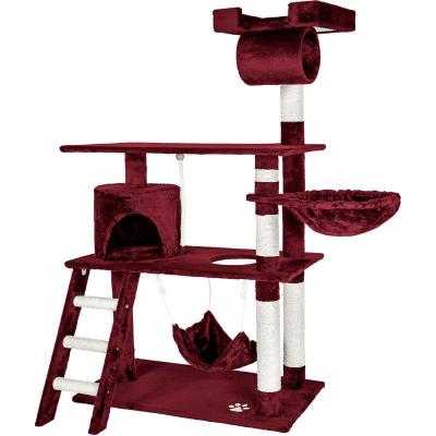 TecTake Arbre &agrave; chat MARCEL 141 cm - rouge bordeaux