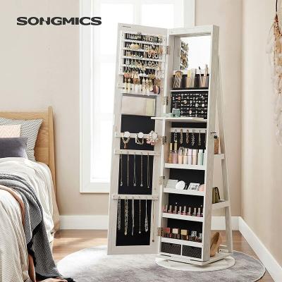SONGMICS Armoire &agrave; bijoux miroir blanc