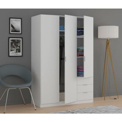 Armoire blanche &agrave; trois portes et trois tiroirs, 180 x 121 x 57 cm