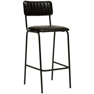 Atmosphera - belle chaise tabouret de bar en cuir noir dario