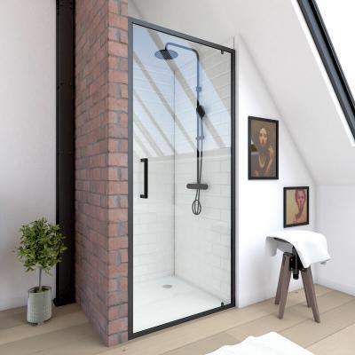 Paroi de douche &agrave; porte pivotante esprit Indus - Noir - 90 x 200 cm
