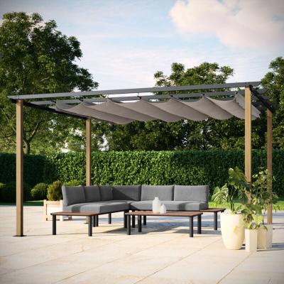 Tonnelle avec toile r&eacute;tractable en aluminium gris 3x4m