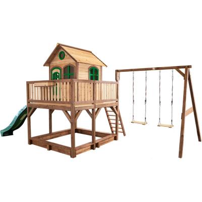 Axi Maison Liam avec Double Balan&ccedil;oire Marron/vert - Toboggan Vert