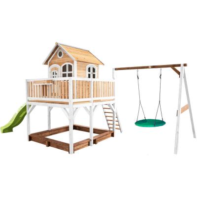 AXI Maisonnette Liam avec balancoire Nid rond Summer Brun Blanc avec Toboggan Vert Citron