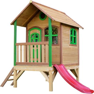 Axi cabane enfant tom brun vert avec toboggan rouge A030.036.00