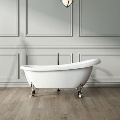 Baignoire ancienne r&eacute;tro sur pieds RICHMOND Blanche 155 cm Pieds de Lion Chrom&eacute;s
