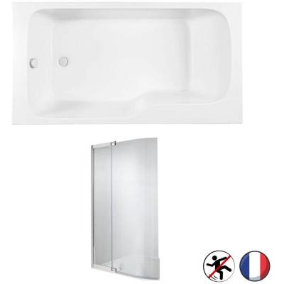Bain douche malice antid&eacute;rapante + pare bain blanc mat, 170 x 90 version gauche