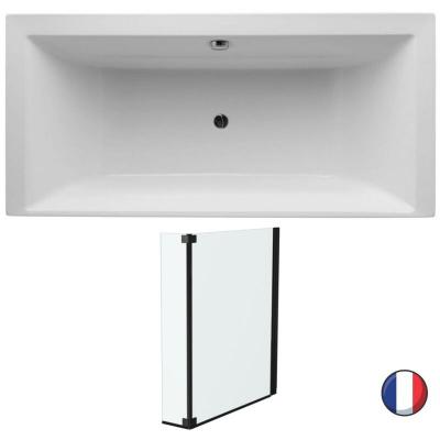 Lot baignoire droite 170 X 70 JACOB DELAFON Evok + pare-bain noir mat