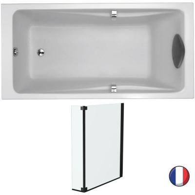 Lot baignoire droite 170 X 70 JACOB DELAFON Od&eacute;on up + pare-bain noir mat