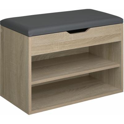Banc &agrave; chaussures JASMINA avec coussin d'assise 60x30x43,5cm effet