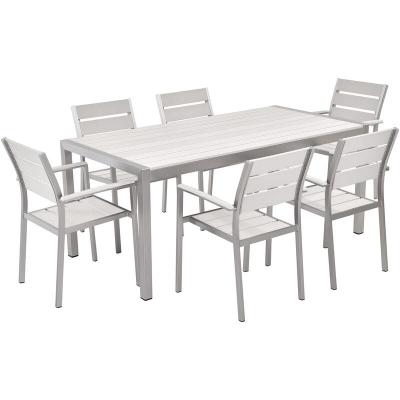Set de salle &agrave; manger 6 personnes en bois synth&eacute;tique blanc