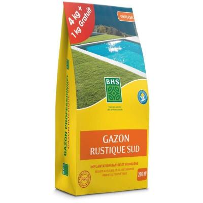 Gazon Rustique SUD, marque BHS, sac de 5 kilos dont 1 gratuit, 200m&sup2;-