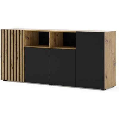 Bim Furniture Commode Auris 4D Buffet 180 cm ch&ecirc;ne artisan / noir mat