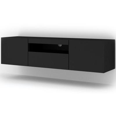 Meuble TV universel Aura 150 cm &agrave; poser ou suspendu, noir mat