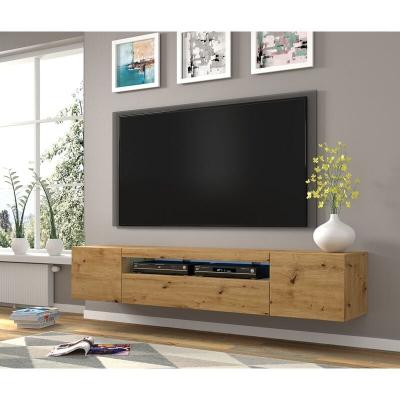 Bim1 - Meuble tv suspendu ou au sol Led inclus 200x42/36x37 Cm stand aura Ch&ecirc;ne