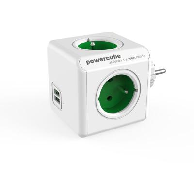 R&eacute;partiteur PowerCube Original 4 prises + 2 ports USB vert