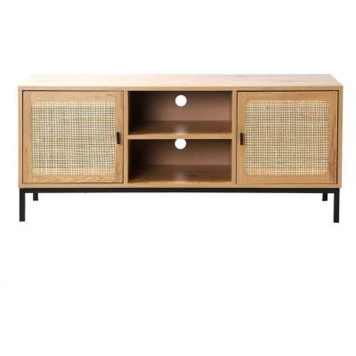 Meuble tv 2 portes avec cannage rotin et 2 niches jaya - l120cm