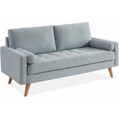 Canap&eacute; en tissu gris clair 3 places scandinave fixe droit pieds bois