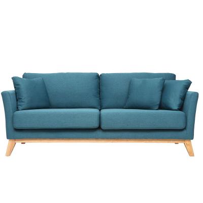 Canap&eacute; scandinave 3 places bleu canard d&eacute;houssable pieds bois OSLO