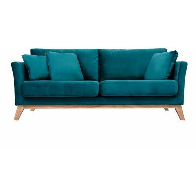 Miliboo - Canap&eacute; scandinave 3 places d&eacute;houssable velours bleu p&eacute;trole OSLO