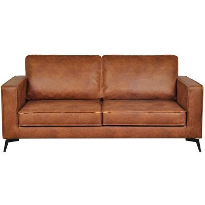 Canap&eacute; vintage 3 places cuir marron cognac aspect vieilli et m&eacute;tal noir SONNY