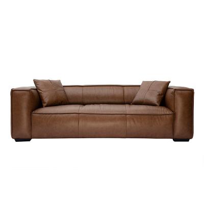 Miliboo Canap&eacute; Vintage 3 Places Cuir Marron et Bois Noir Cobain