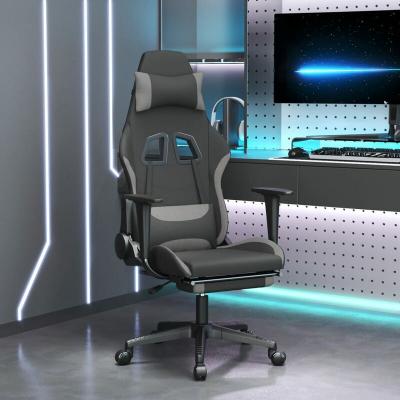 Vidaxl chaise de jeu de massage repose-pied noir et gris clair tissu