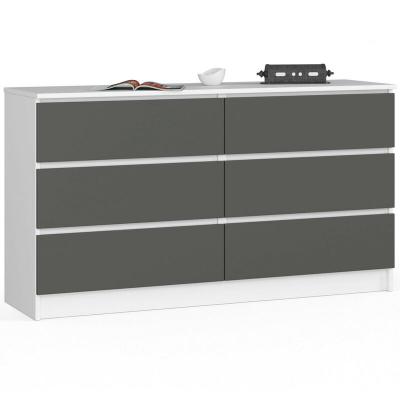 Commode akord k140 blanche 138 cm 6 tiroirs fa&ccedil;ade gris graphite 138x40x77 cm