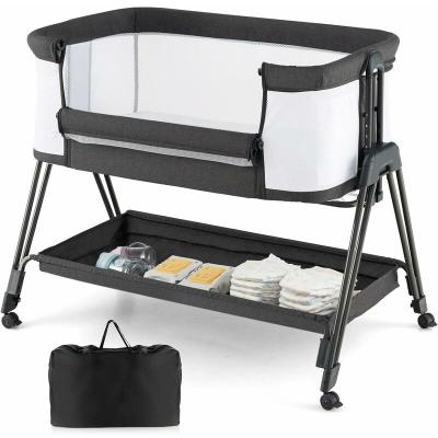 Lit Cododo Berceau B&eacute;b&eacute; Avec Matelas - Costway - 4 Roues Verrouillables - 7 Hauteurs R&eacute;glables - 9kg