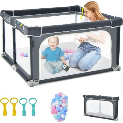 Parc B&eacute;b&eacute; Pliable - COSTWAY - 124 x124cm - 4 Poign&eacute;es - 50 Balles Oc&eacute;aniques - Gris Fonc&eacute;