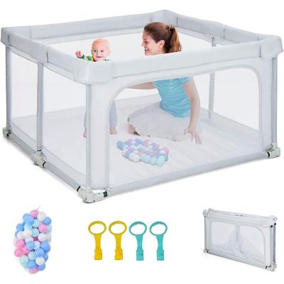 Parc B&eacute;b&eacute; Pliable - COSTWAY - 124 x124cm - 4 Poign&eacute;es - 50 Balles Oc&eacute;aniques - Gris Clair