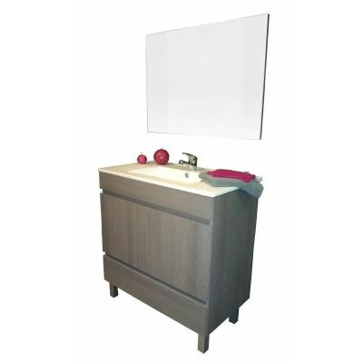 Meuble &agrave; poser LANCELO - L80cm - Gris fonc&eacute; - M&eacute;lamin&eacute; - Livr&eacute; mont&eacute;