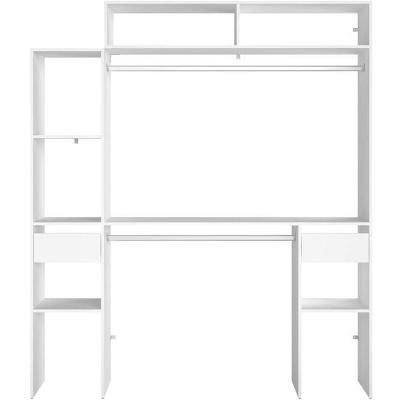 Dressing blanc extensible avec &eacute;tag&egrave;res, penderies et tiroirs ELYSEE