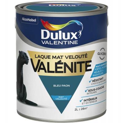 Peinture Laque Val&eacute;nite Mat Bleu Paon 2 l Dulux Valentine Bleu Paon
