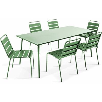 Palavas - Table de jardin et 6 chaises en m&eacute;tal vert cactus - Vert