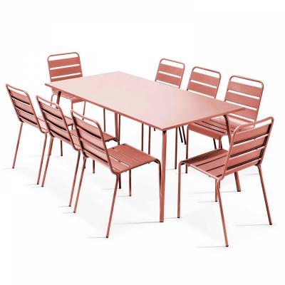 Palavas - Ensemble table de jardin et 8 chaises en m&eacute;tal argile - Rose
