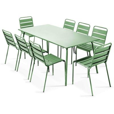 Oviala Palavas - Table de Jardin et 8 chaises en m&eacute;tal Vert Cactus