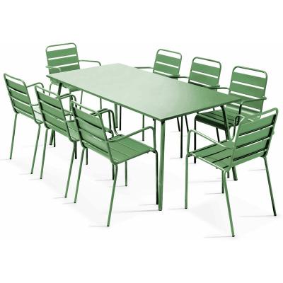 Palavas - Table de jardin et 8 fauteuils en m&eacute;tal vert cactus - Vert