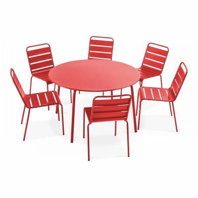 Table de jardin et 6 chaises - 120 x 72 cm - Acier - Palavas - Rouge
