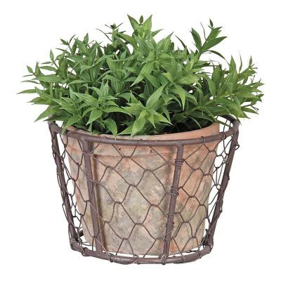 Cache pot m&eacute;tal et pot en terre cuite
