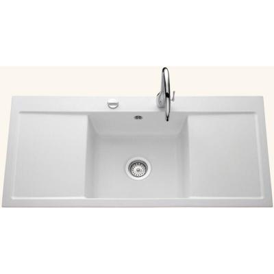 Systemceram - Evier c&eacute;ramique blanc mat cleya 1 grand bac 2 &eacute;gouttoirs