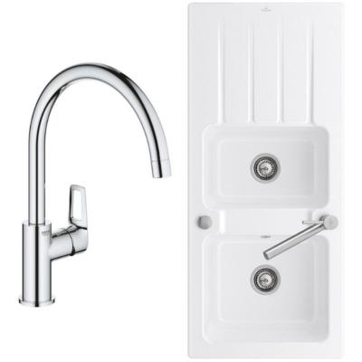 Evier Architectura 80 116 x 51 cm Blanc + Robinet cuisine Bauloop