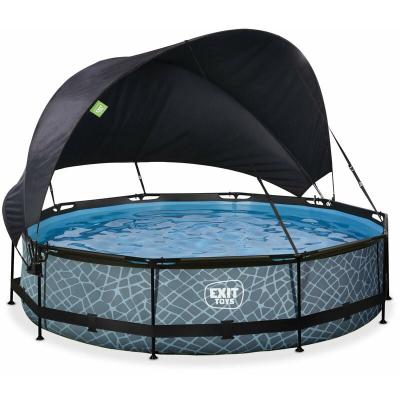 Piscine Stone &oslash;360x76cm avec pompe filtrante et voile d'ombrage - grise